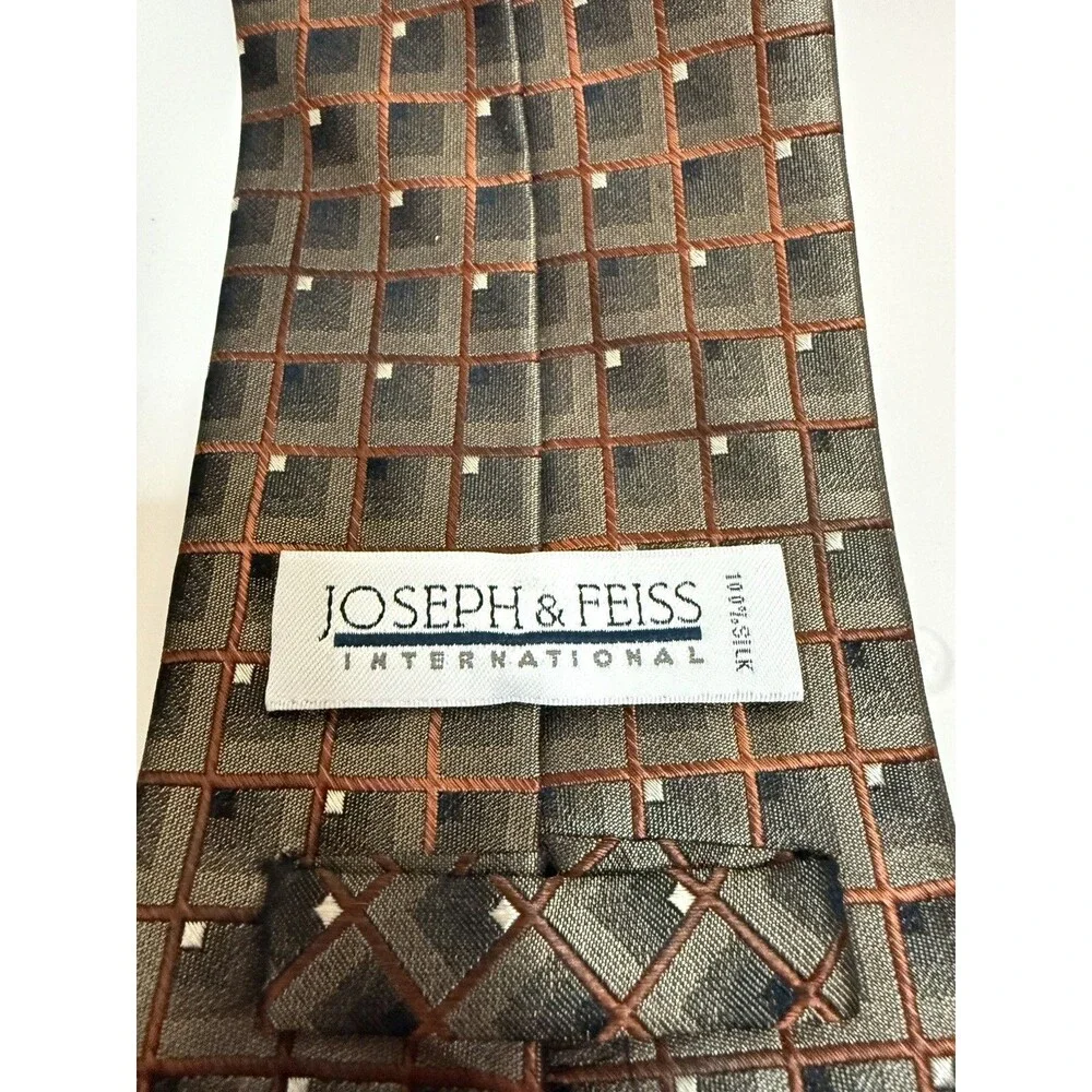 Joseph & Feiss International Silk Neck Tie Charcoal&gold Geometric 4x62 XL